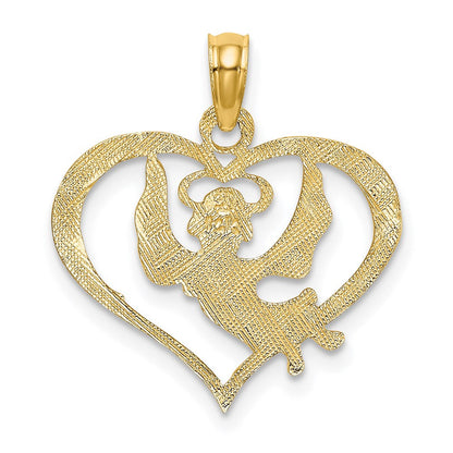 14K Gelbgold Poliert Engel in Herz Charm