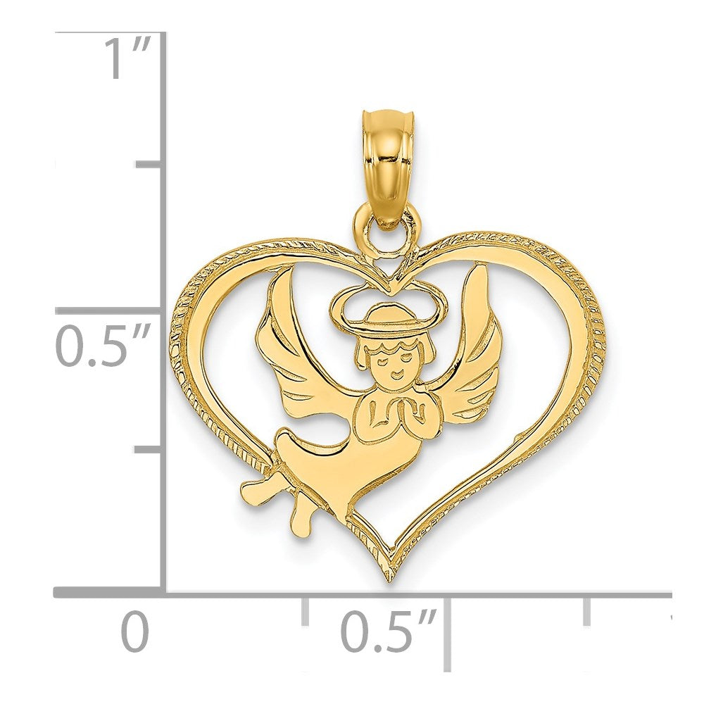 14K Gelbgold Poliert Engel in Herz Charm