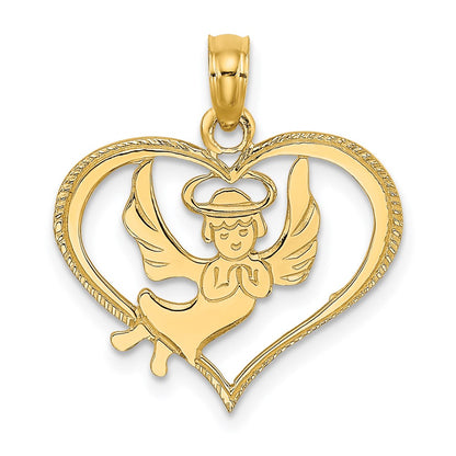14K Gelbgold Poliert Engel in Herz Charm