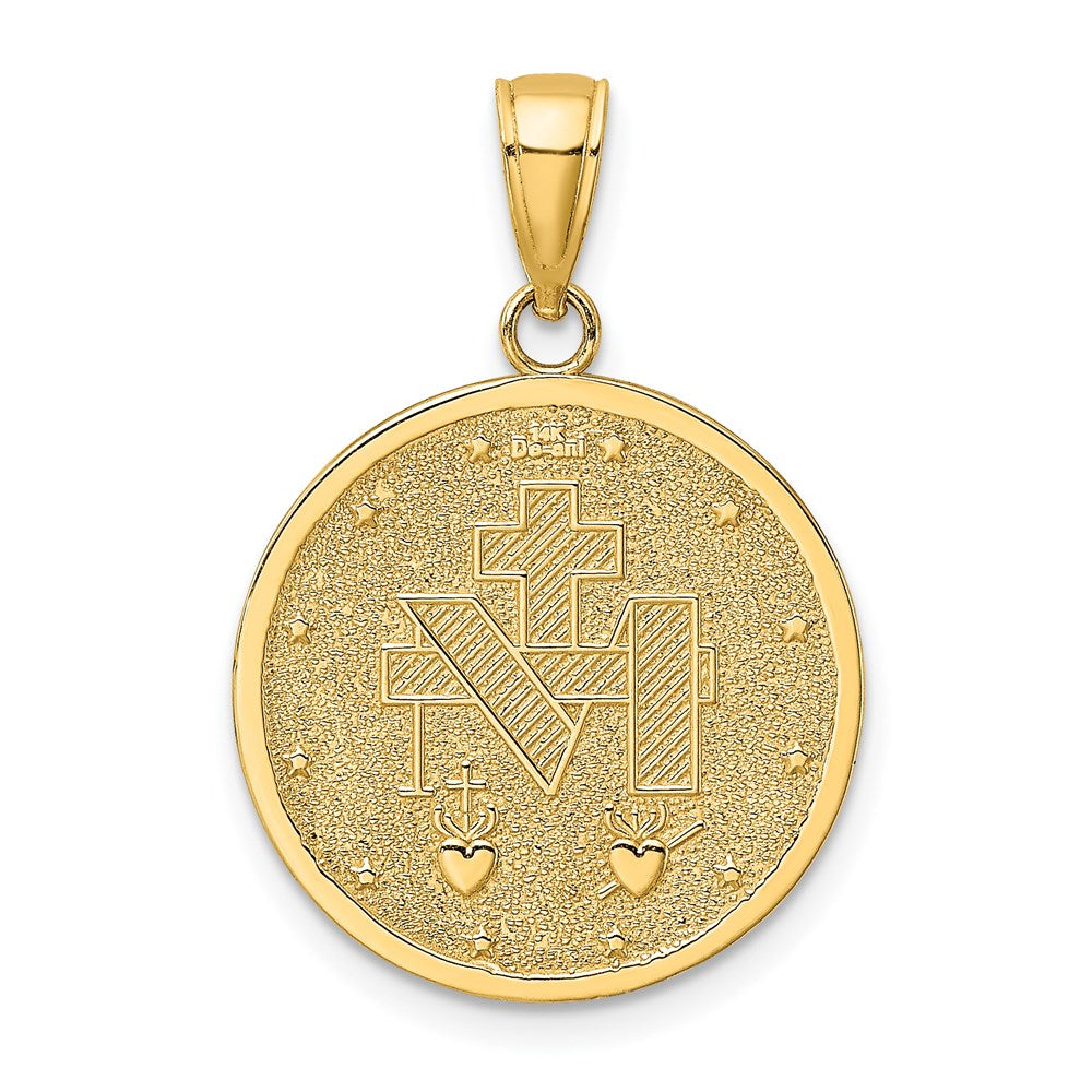 14K Gelbgold Polierter und Satinierter Wundertätige-Medaille-Charm