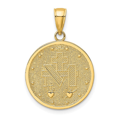 14K Gelbgold Polierter und Satinierter Wundertätige-Medaille-Charm