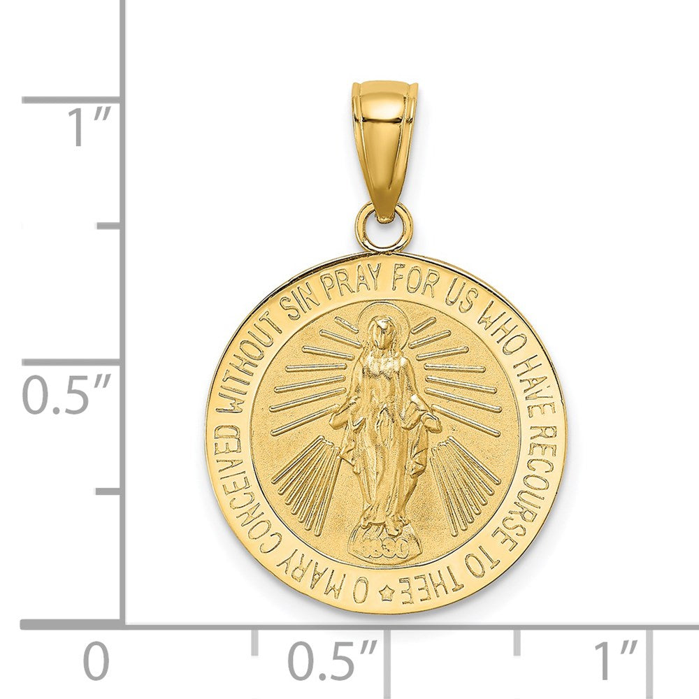14K Gelbgold Polierter und Satinierter Wundertätige-Medaille-Charm