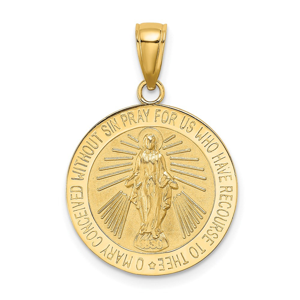 14K Gelbgold Polierter und Satinierter Wundertätige-Medaille-Charm