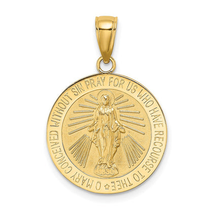 14K Gelbgold Polierter und Satinierter Wundertätige-Medaille-Charm