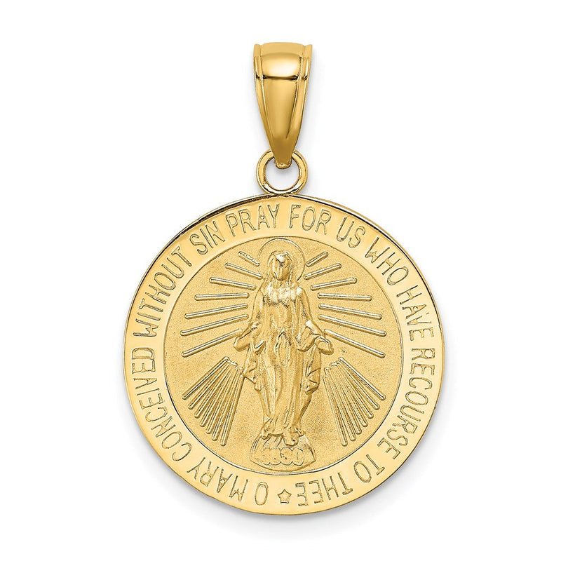 14K Gelbgold Polierter und Satinierter Wundertätige-Medaille-Charm