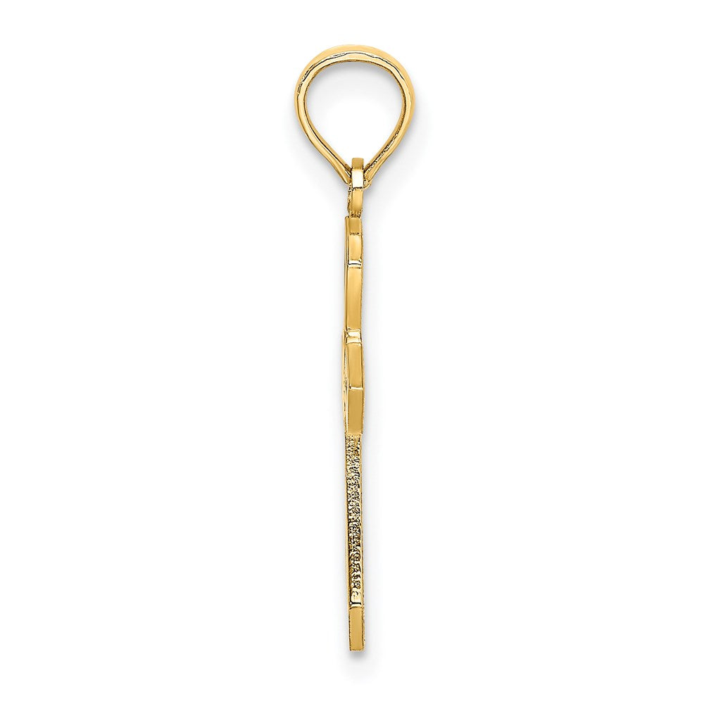 14K Gelbgold Ausgeschnitten und Flach Kreuz mit Blume Charm