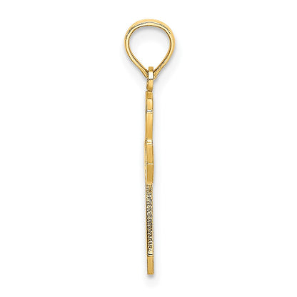 14K Gelbgold Ausgeschnitten und Flach Kreuz mit Blume Charm