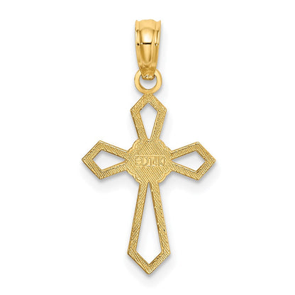 14K Gelbgold Ausgeschnitten und Flach Kreuz mit Blume Charm