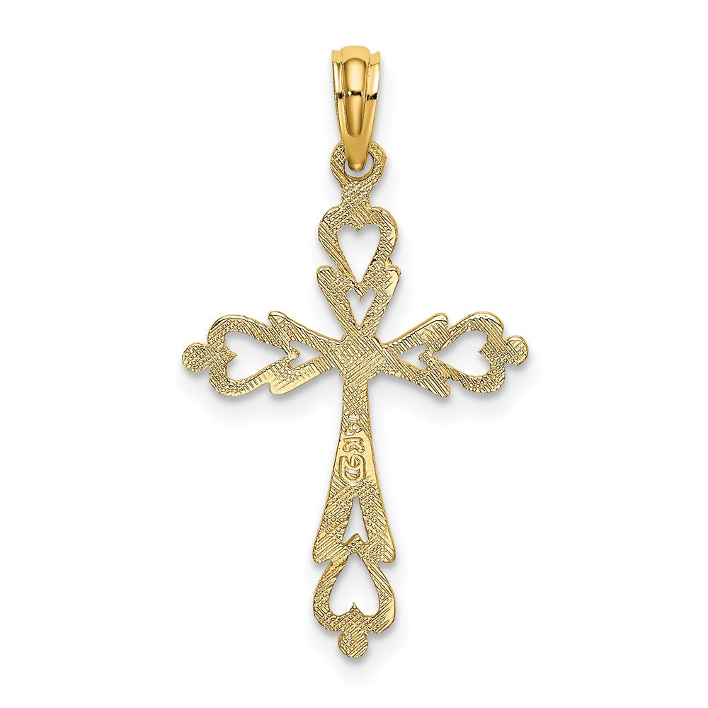 14K Gelbgold Kreuz Ausgeschnitten mit Herz Ends Charm