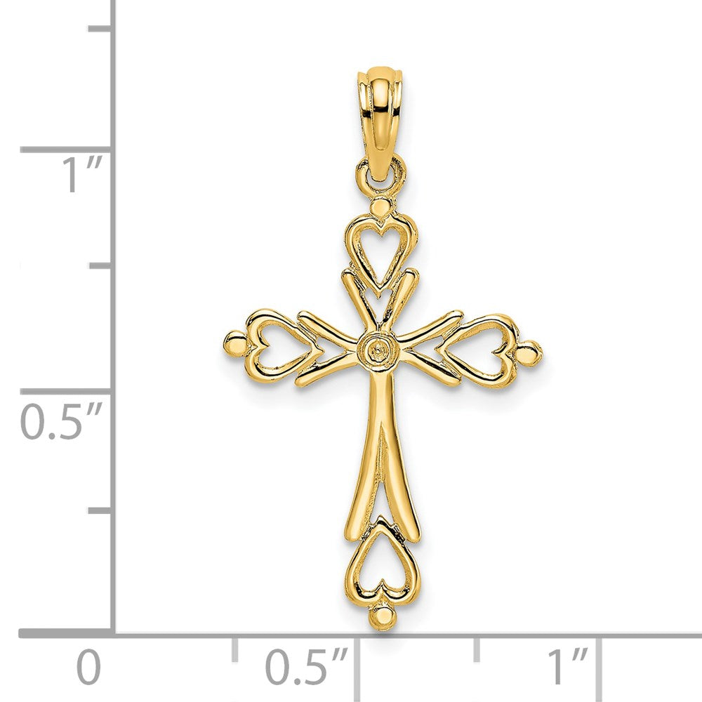14K Gelbgold Kreuz Ausgeschnitten mit Herz Ends Charm