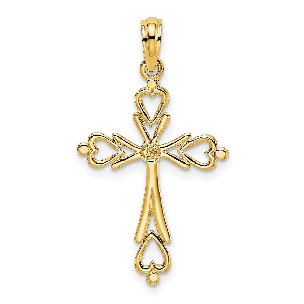 14K Gelbgold Kreuz Ausgeschnitten mit Herz Ends Charm