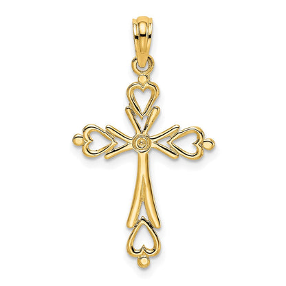 14K Gelbgold Kreuz Ausgeschnitten mit Herz Ends Charm