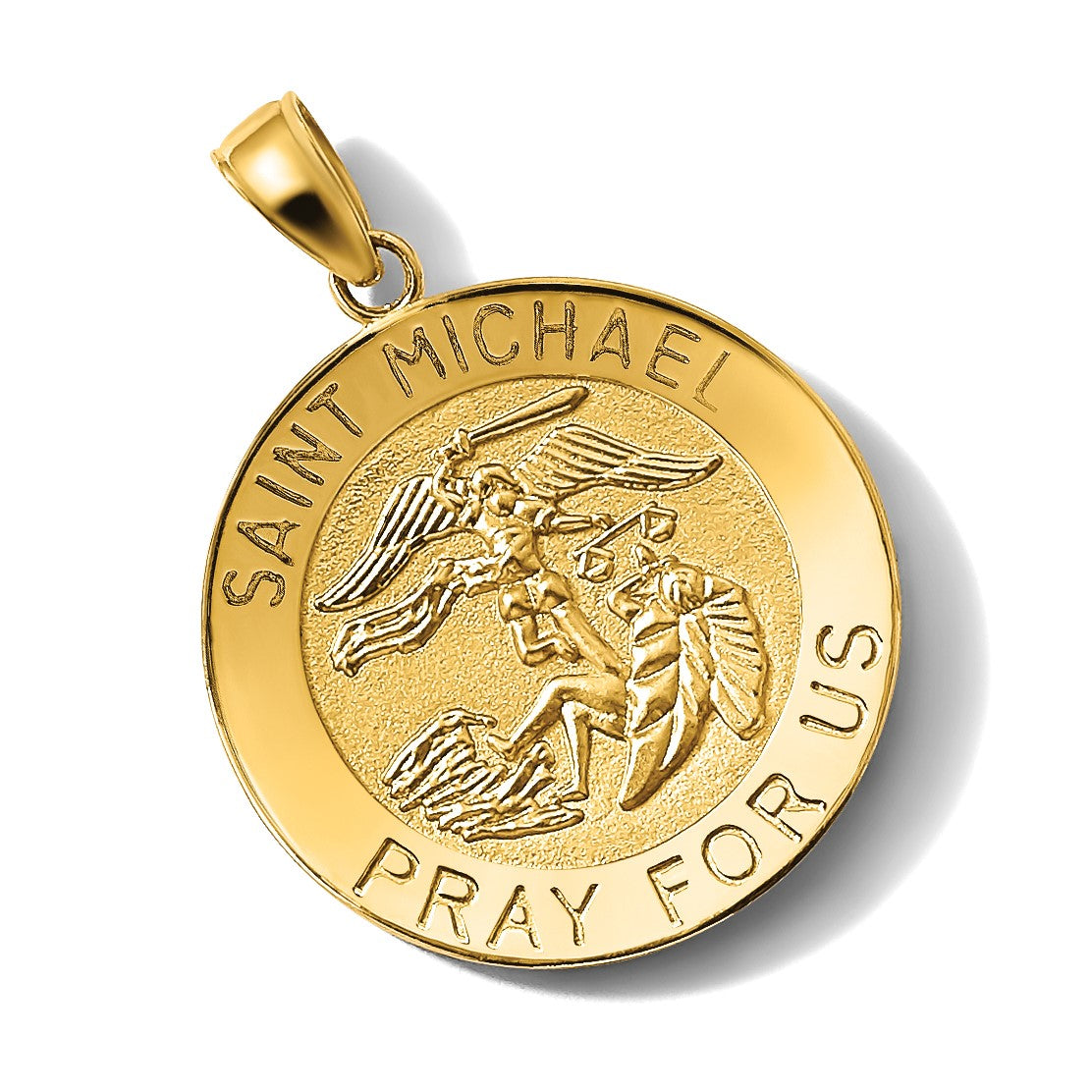 14K Gelbgold Polierter / Satinierter Heiliger Michael Medaille Charm