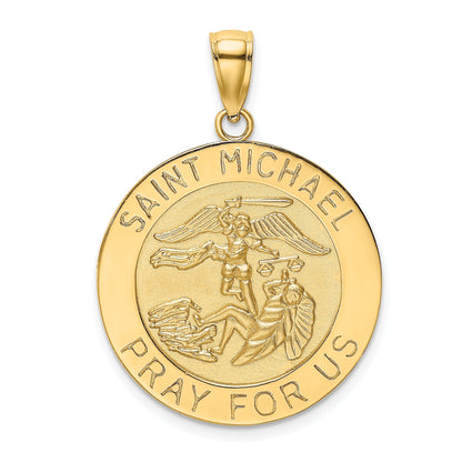 14K Gelbgold Polierter / Satinierter Heiliger Michael Medaille Charm