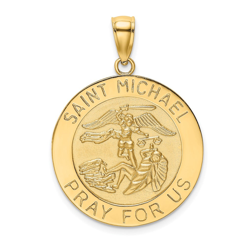 14K Gelbgold Polierter / Satinierter Heiliger Michael Medaille Charm