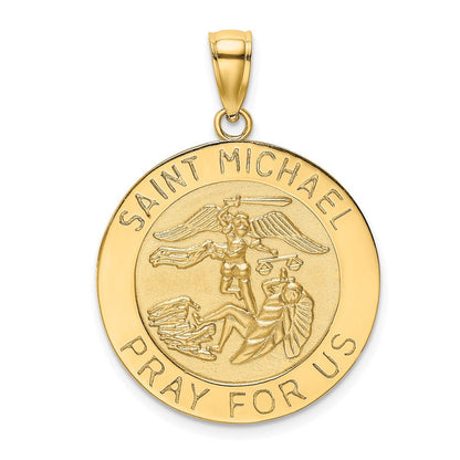 14K Gelbgold Polierter / Satinierter Heiliger Michael Medaille Charm