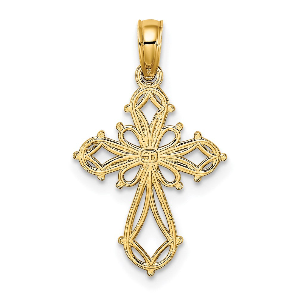 14K Gelbgold Ausgeschnitten Fantasie Kreuz Charm