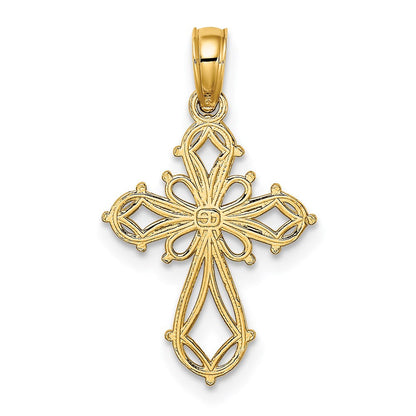 14K Gelbgold Ausgeschnitten Fantasie Kreuz Charm