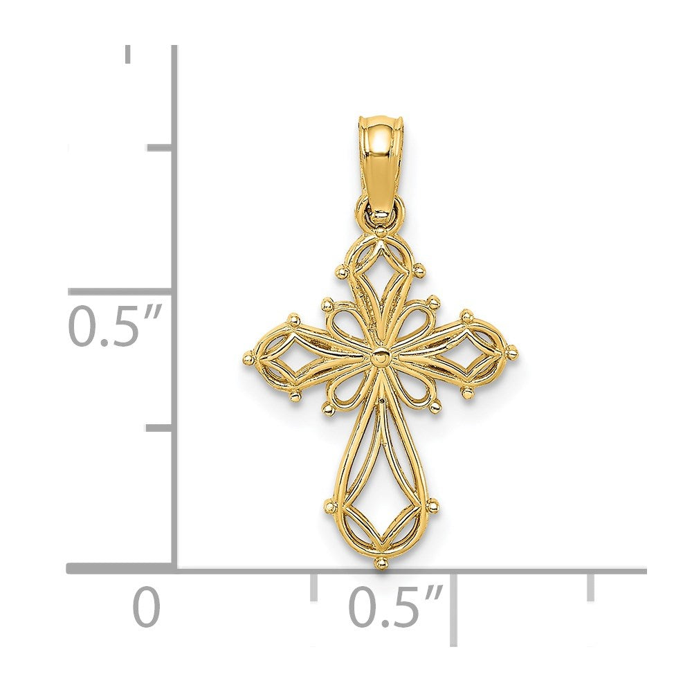 14K Gelbgold Ausgeschnitten Fantasie Kreuz Charm