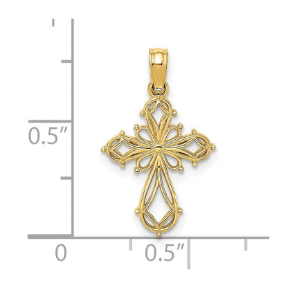 14K Gelbgold Ausgeschnitten Fantasie Kreuz Charm