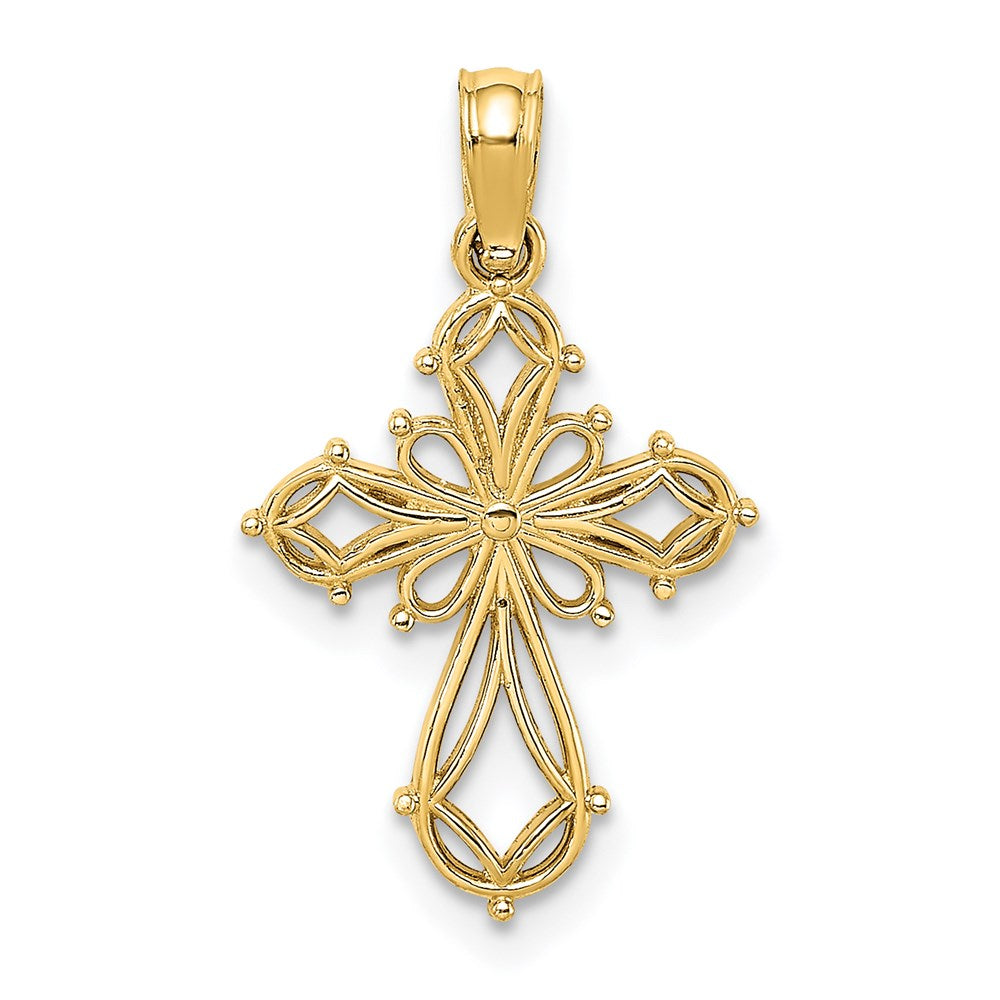 14K Gelbgold Ausgeschnitten Fantasie Kreuz Charm