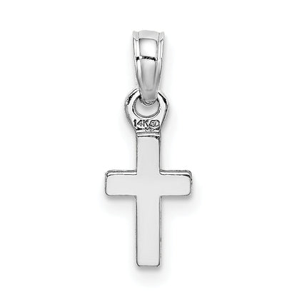 14K Weißgold 3-d und Poliert Mini Kreuz Charm