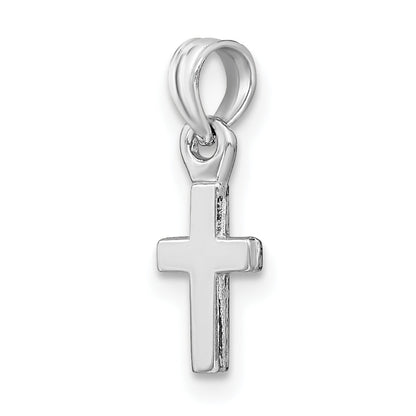 14K Weißgold 3-d und Poliert Mini Kreuz Charm