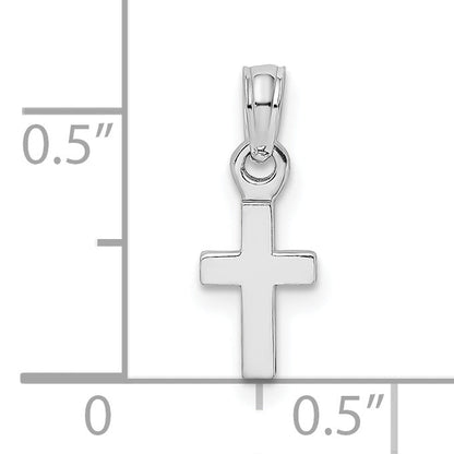 14K Weißgold 3-d und Poliert Mini Kreuz Charm