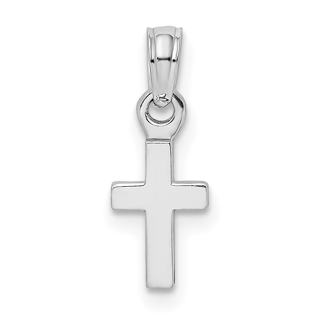 14K Weißgold 3-d und Poliert Mini Kreuz Charm