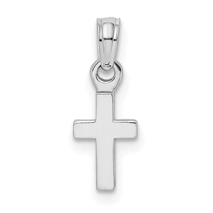 14K Weißgold 3-d und Poliert Mini Kreuz Charm
