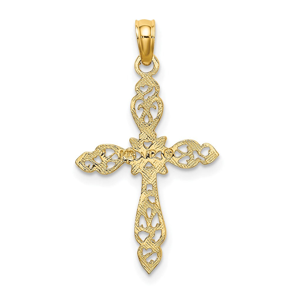 14K Gelbgold Poliert und Ausgeschnitten Kreuz Charm