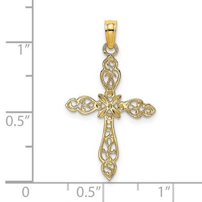14K Gelbgold Poliert und Ausgeschnitten Kreuz Charm