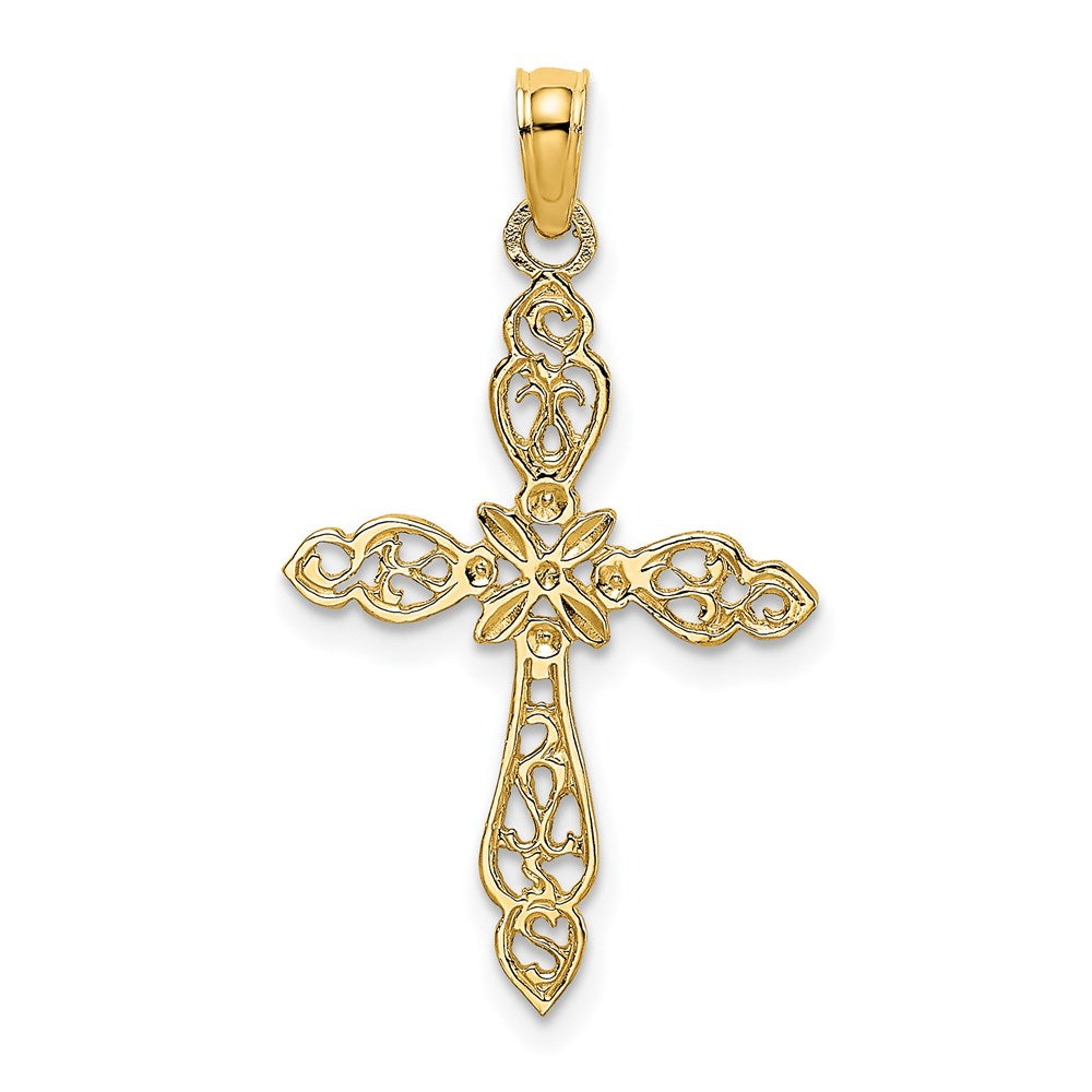 14K Gelbgold Poliert und Ausgeschnitten Kreuz Charm