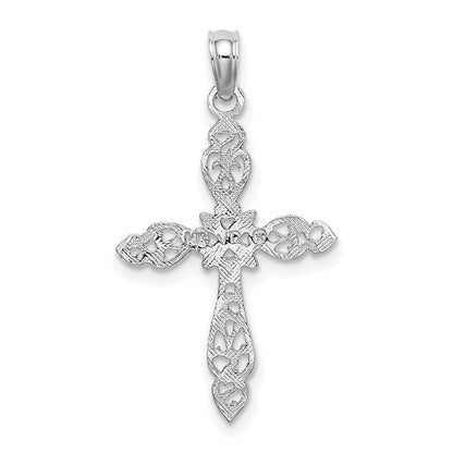 14K Weißgold Poliert und Ausgeschnitten Kreuz Charm