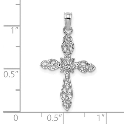 14K Weißgold Poliert und Ausgeschnitten Kreuz Charm