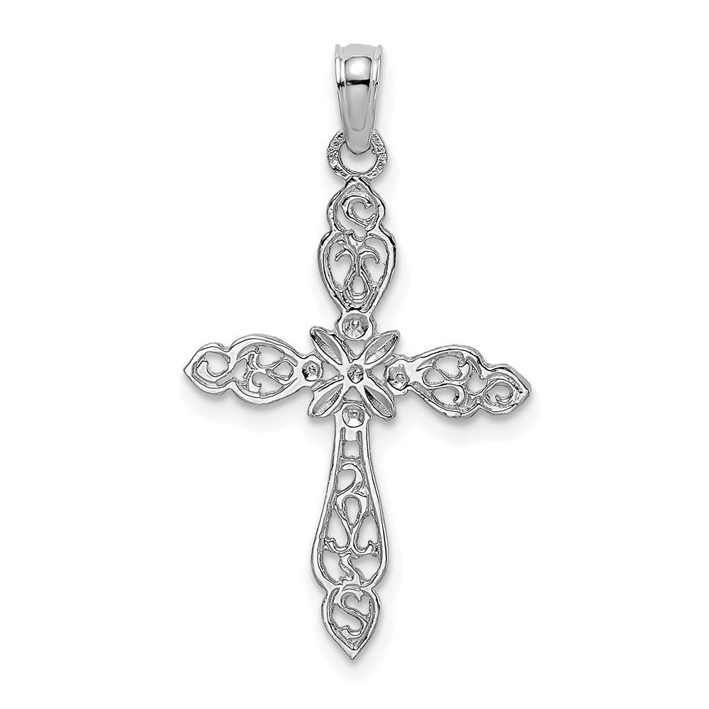 14K Weißgold Poliert und Ausgeschnitten Kreuz Charm