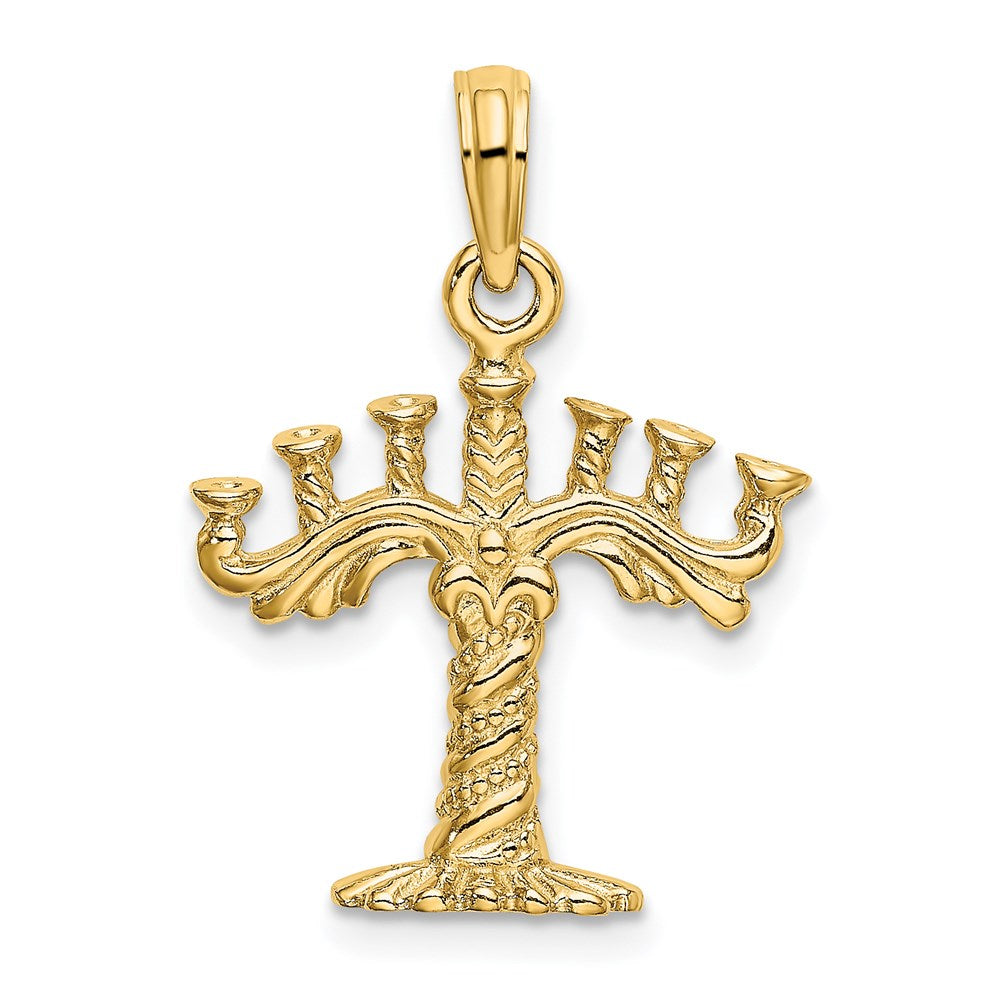 14K Gelbgold 3-D strukturierter Menora-Charm