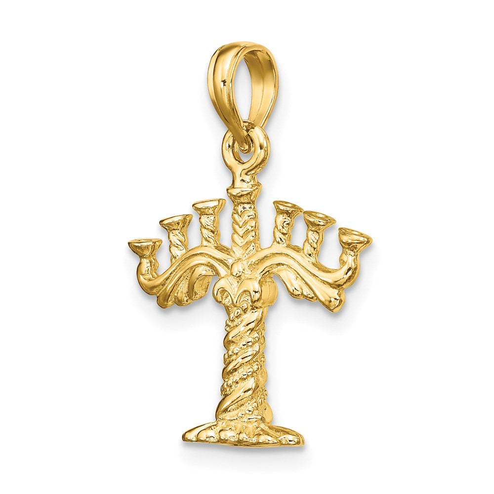 14K Gelbgold 3-D strukturierter Menora-Charm