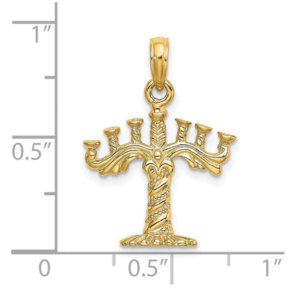 14K Gelbgold 3-D strukturierter Menora-Charm