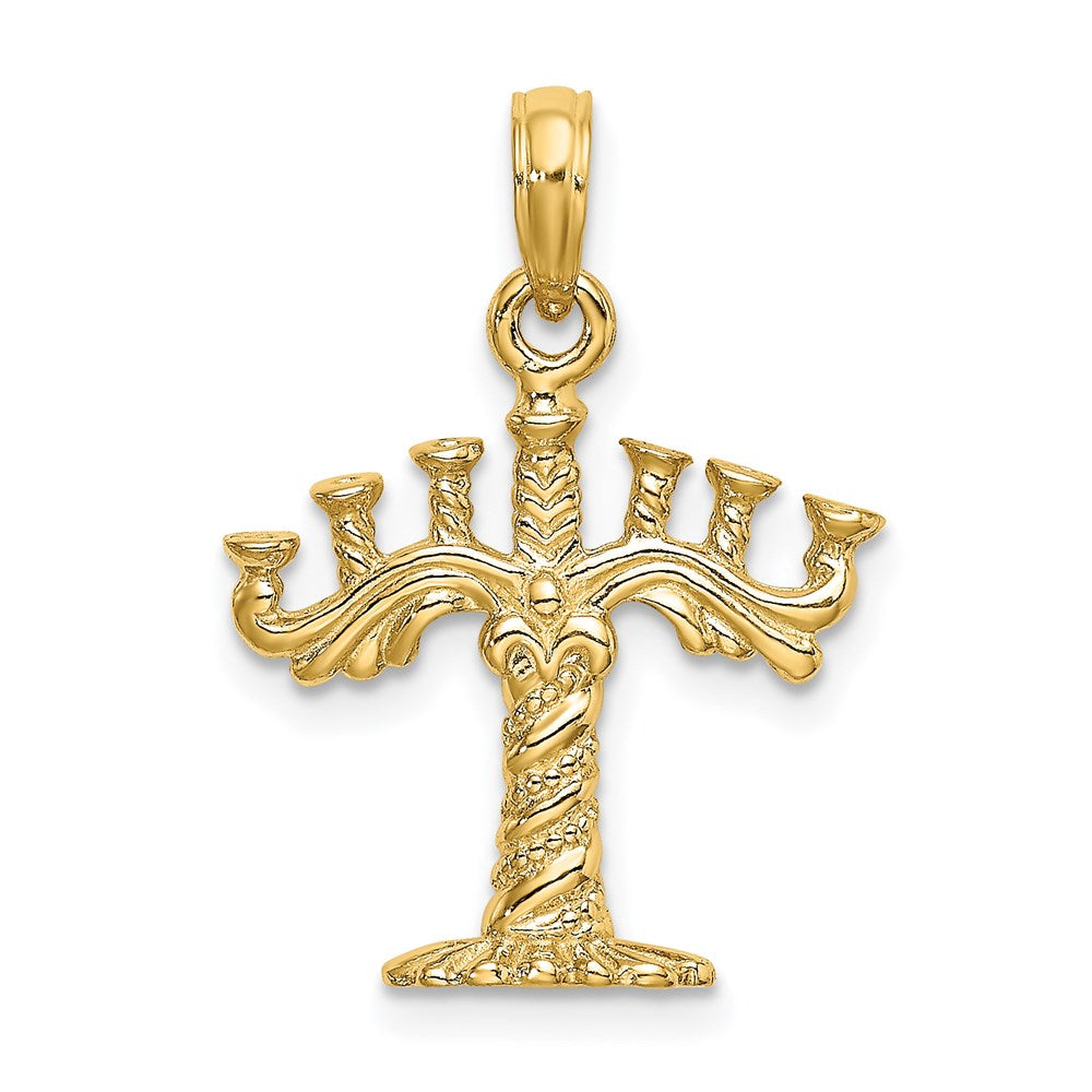 14K Gelbgold 3-D strukturierter Menora-Charm
