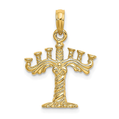 14K Gelbgold 3-D strukturierter Menora-Charm