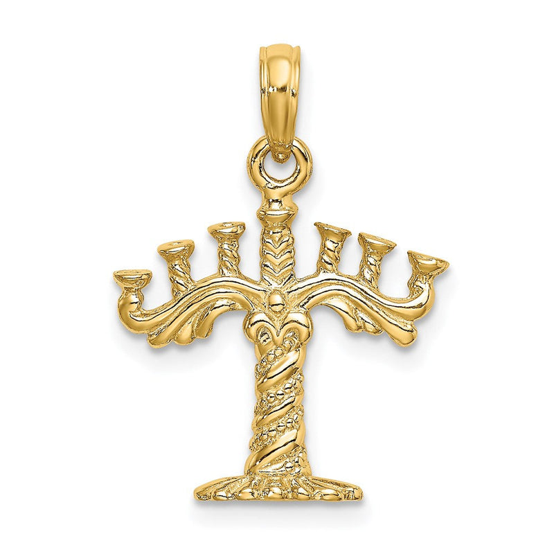 14K Gelbgold 3-D strukturierter Menora-Charm