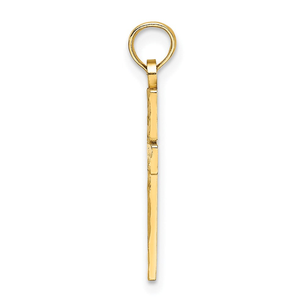 14K Gelbgold Diamantiert Block Kreuz Charm