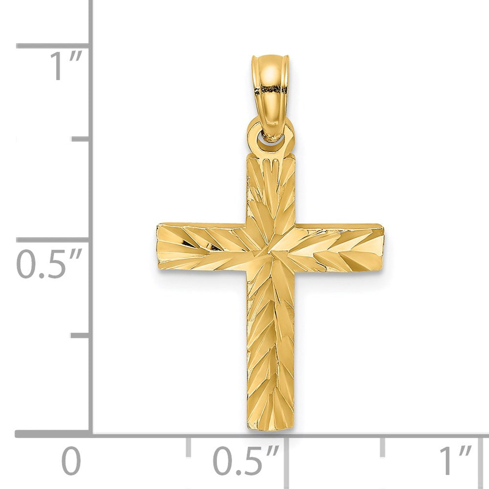 14K Gelbgold Diamantiert Block Kreuz Charm