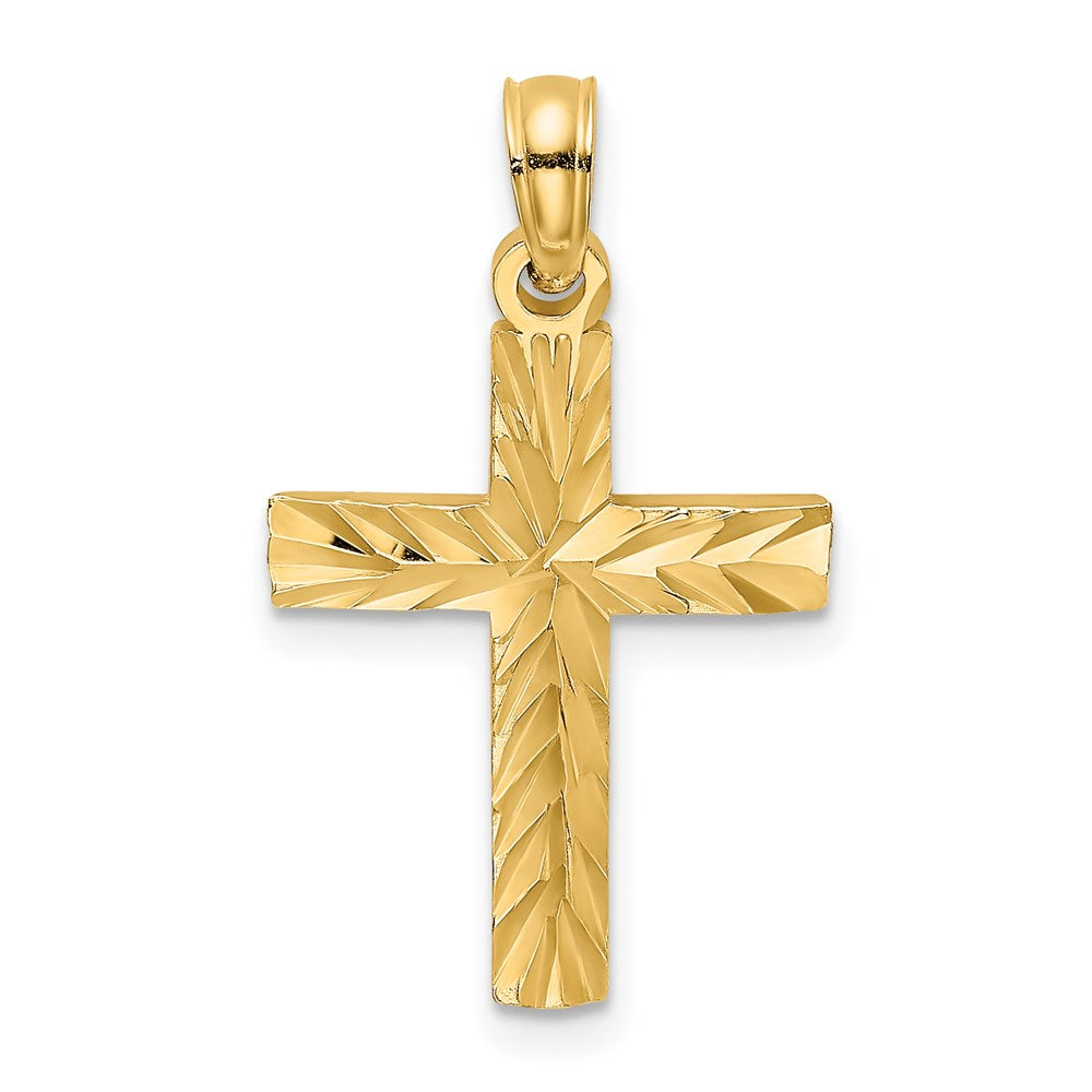 14K Gelbgold Diamantiert Block Kreuz Charm