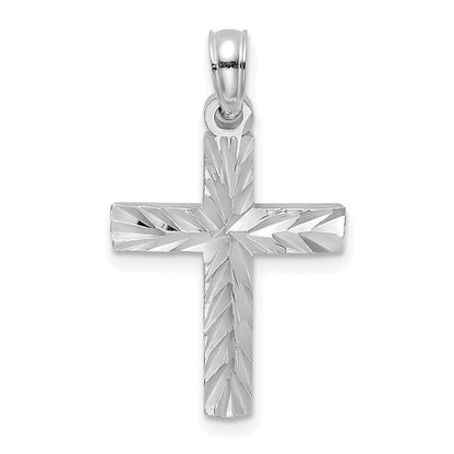 14K Weißgold Diamantiert Block Kreuz Charm