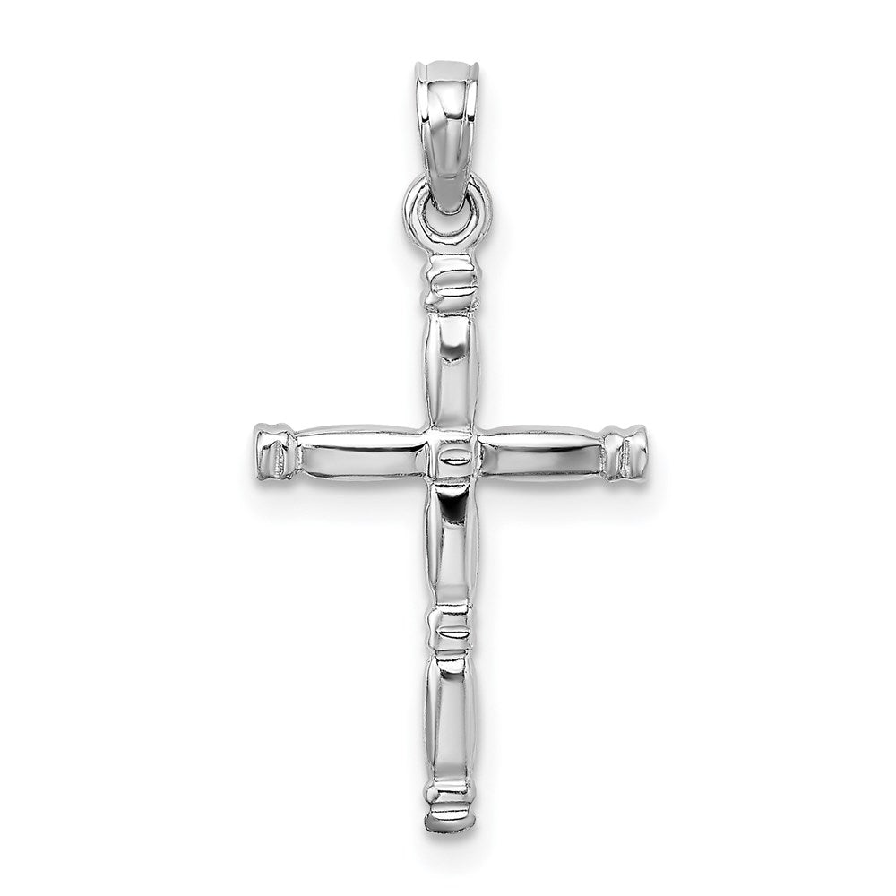 14K Weißgold 3-d Poliert Kreuz Charm