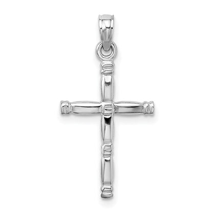 14K Weißgold 3-d Poliert Kreuz Charm