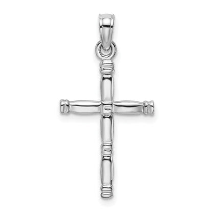 14K Weißgold 3-d Poliert Kreuz Charm
