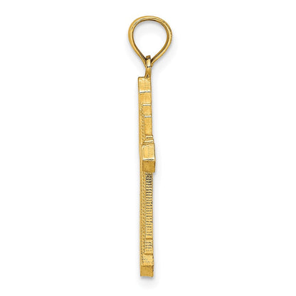 14K Gelbgold Massiv Gekugelt Kreuz Charm
